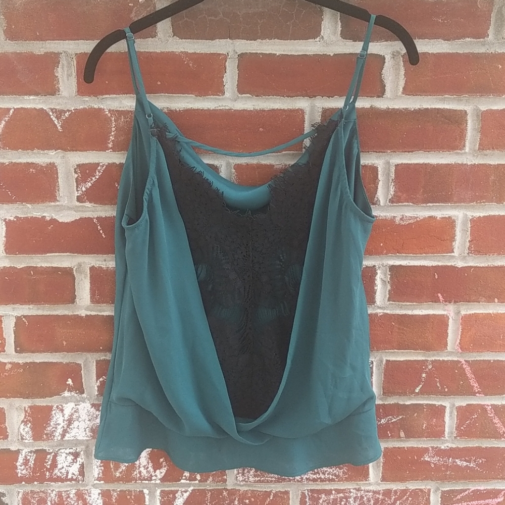 NWT Greylin Black Lace Back Green Top S